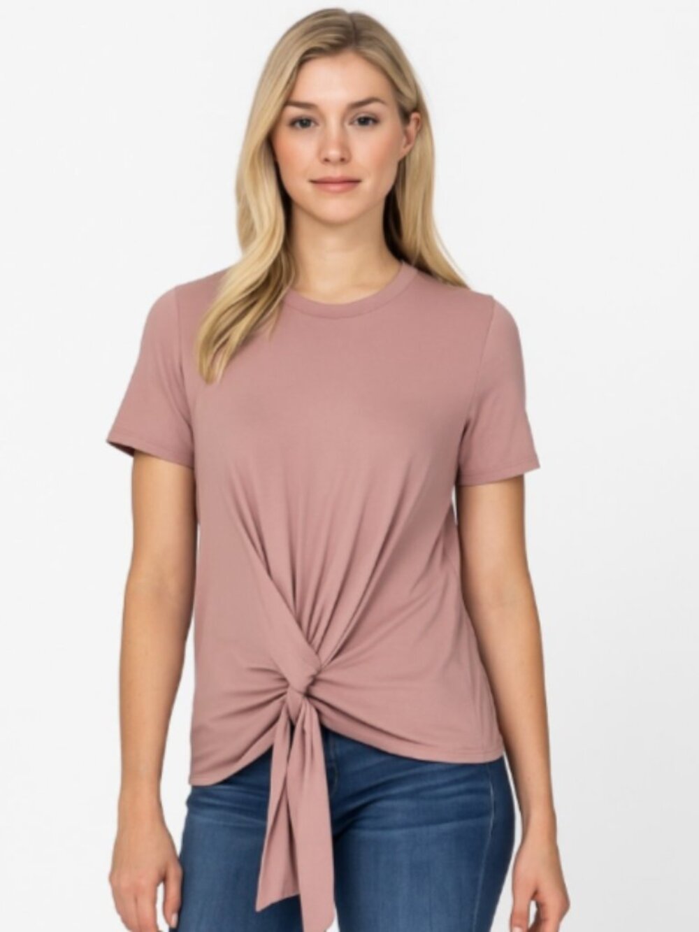 NEW Capella Medium Blouse Dusty Rose Tie Waist Short Sleeve Soft Silky Stretch